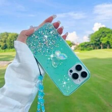 Móc khóa điện thoại Valentine 1 chiếc hình bướm và sao lấp lánh thiên hà, kèm dây đeo tay, chống nước, chống sốc, chống rơi, chống trầy xước, phiên bản quốc tế, không phải phiên bản nội địa. - màu xanh lá - Xem 6