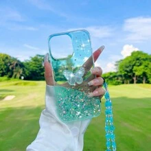 Móc khóa điện thoại Valentine 1 chiếc hình bướm và sao lấp lánh thiên hà, kèm dây đeo tay, chống nước, chống sốc, chống rơi, chống trầy xước, phiên bản quốc tế, không phải phiên bản nội địa. - màu xanh lá - Xem 2