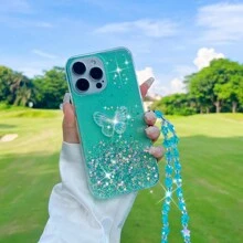 Móc khóa điện thoại Valentine 1 chiếc hình bướm và sao lấp lánh thiên hà, kèm dây đeo tay, chống nước, chống sốc, chống rơi, chống trầy xước, phiên bản quốc tế, không phải phiên bản nội địa. - màu xanh lá - Xem 3