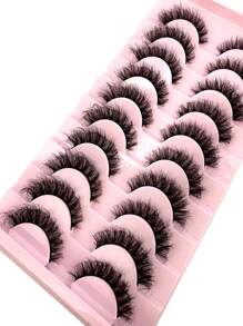 10 对自然交叉浓密假睫毛，3D 水貂效果延长睫毛，超长浓密，适合日常佩戴 - 黑色 - 查看 4