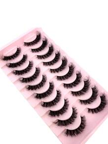 10 对自然交叉浓密假睫毛，3D 水貂效果延长睫毛，超长浓密，适合日常佩戴 - 黑色 - 查看 8