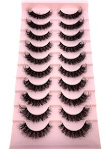 10 对自然交叉浓密假睫毛，3D 水貂效果延长睫毛，超长浓密，适合日常佩戴 - 黑色 - 查看 5