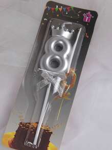 1pc Silver Number Candle With Crown & Bowknot Design For Birthday Cake Decoration, 0-9, For Birthday Party - Silver - View 10