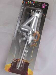 1pc Silver Number Candle With Crown & Bowknot Design For Birthday Cake Decoration, 0-9, For Birthday Party - Silver - View 8