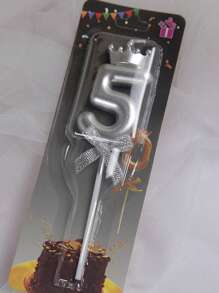 1pc Silver Number Candle With Crown & Bowknot Design For Birthday Cake Decoration, 0-9, For Birthday Party - Silver - View 9