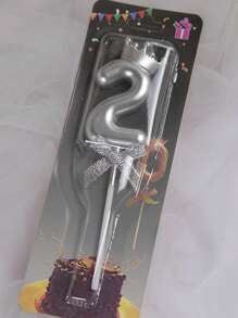 1pc Silver Number Candle With Crown & Bowknot Design For Birthday Cake Decoration, 0-9, For Birthday Party - Silver - View 6