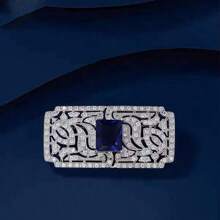 1pc Square Blue Rhinestone Brooch For Women's Clothing, Accessories - Silver - View 1
