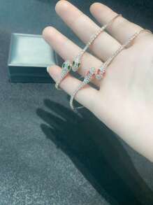 1 Pieza Pulsera Ajustable Elegante Con Diseño De Dos Serpientes Enroscadas Con Microincrustaciones - Pulsera de serpiente de ojos verdes - Ver 7