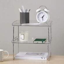 1pc Transparent Cross-shaped Desk Organizer Stackable Stationery Storage Shelf For Bedroom Decor - White - View 3