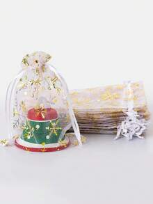 10入組/包聖誕拉繩禮物袋,派對禮品袋 - 白色 - 查看 4