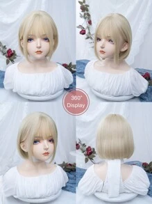 alicegarden 1 片合成耐热、短款 Bobo 直发假发，金色刘海，10 英寸长，全机器编织日常自然逼真假发 - 金色 - 查看 6