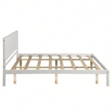 Nestfair Queen Wooden Platform Bed with Headboard and Wood Slat Support