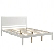 Nestfair Queen Wooden Platform Bed with Headboard and Wood Slat Support