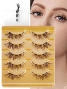 MAGEFY 5 Pairs Of Natural Full False Eyelashes With Clear Stem, Fluffy Slim For Everyday Use Manga Eyelashes, Travel Essentials Strip Lashes, Lashes, Eyelashes, Fake Lashes - Black - View 2