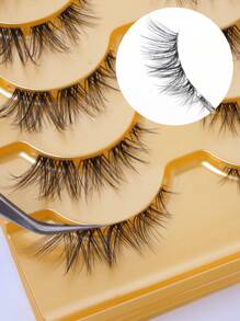 MAGEFY 5 Pairs Of Natural Full False Eyelashes With Clear Stem, Fluffy Slim For Everyday Use Manga Eyelashes, Travel Essentials Strip Lashes, Lashes, Eyelashes, Fake Lashes - Black - View 5