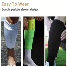 1pair Black Compression Leg Sleeves With Interchangeable Shin Guards - Black - View 6