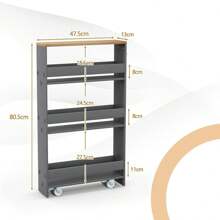 Niche Shelf With Wheels, 4 Levels Shelf Trolley With Handle, Kitchen Cabinet Bathroom Shelf Rolling Shelf For Kitchen Bathroom, Laundry - Grey - View 4