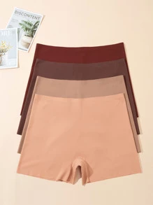 4pcs Seamless Boyshort Panties, Soft & Comfortable Low Waist Panties