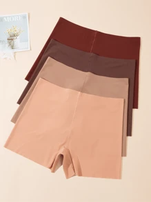 4pcs Seamless Boyshort Panties, Soft & Comfortable Low Waist Panties