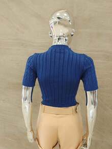 Women Knit Tops - 藍色 - 查看 2