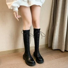 Botas De Cordones Para Mujer De Moda, Simples, Cómodas Y Versátiles - Negro - Ver 1