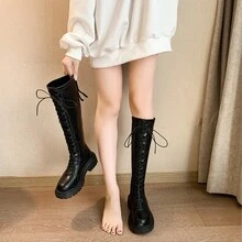 Botas De Cordones Para Mujer De Moda, Simples, Cómodas Y Versátiles - Negro - Ver 2