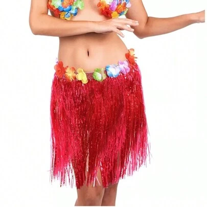 Falda Hawaiana Corta Fiesta Disfraz Accesorio Baile Animacion Evento Batucada Carnaval Tropical Hawaii Hula