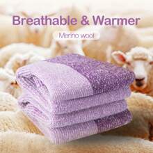 Givegift 4對男士美麗諾羊毛襪,柔軟舒適的冬季保暖襪,厚而透氣的高級徒步襪(紫色) - 紫色 - 查看 3