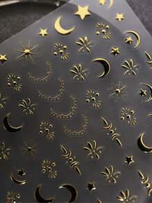 1sheet 5D Star With Rhinestone Nail Art Stickers Adhesive Manicure Decals Nail Art - Gold - View 3
