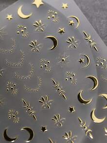 1sheet 5D Star With Rhinestone Nail Art Stickers Adhesive Manicure Decals Nail Art - Gold - View 2