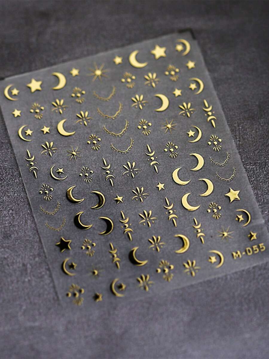 1sheet 5D Star With Rhinestone Nail Art Stickers Adhesive Manicure Decals Nail Art - Gold - View 1