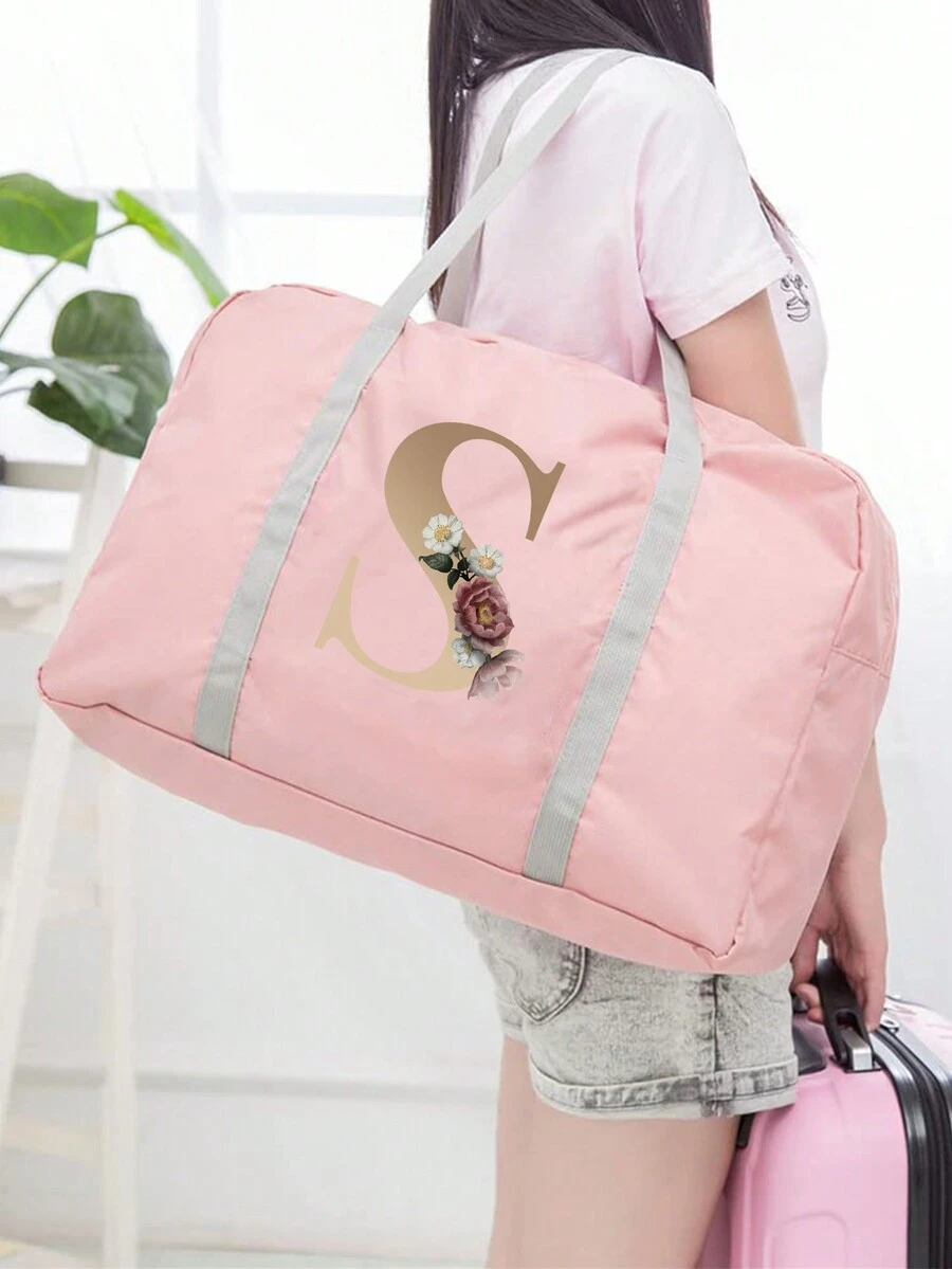 可折疊旅行包男女通用衣物收納袋便攜式女士手提包男士大容量行李袋 26 個字母印刷收納袋多功能旅行配件