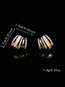 Andkiss 1 對時尚微鑲嵌貓眼石 C 形幾何圈形耳環 - 彩色 - 查看 5