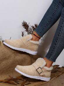 New Style Women'S Short Boots, Winter 2023, Big Size, Warm Snow Boots, Casual Solid Color, Slip-On Buckle, Low-Cut Suede, Slip-Resistant, Wear-Resistant And Lightweight