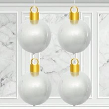 4組22英寸4d圓形氣球,附掛繩,扣環,雙面膠帶(鋁膜) - 閃亮金色,銀色和聖誕節裡的顏色裝飾 - 白色 - 查看 1