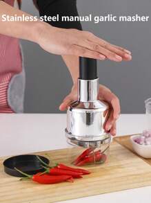 Stainless Steel Garlic Press, Handheld Mincer & Chopper, Onion Ginger Crusher - Silver - View 1