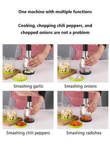 Stainless Steel Garlic Press, Handheld Mincer & Chopper, Onion Ginger Crusher - Silver - View 4