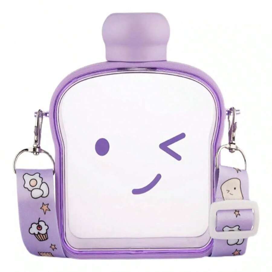 Botella De Agua Diseño pan tostado. Cantimplora Portatil colores pastel para vieje o escuela. capacidad de 380 ML - Morado Violeta - Ver 1