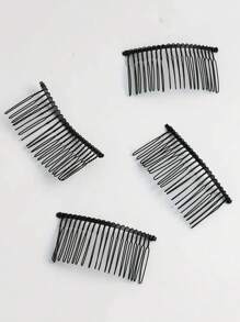 4条装女士黑色扭结发圈，带内置梳齿，时尚发梳，适合日常使用，美发造型工具，发饰