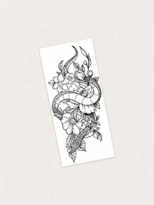 1 件 PVC 临时纹身贴纸，带有蛇缠绕花朵的奇怪动物图案，有效期 7-14 天，防水防汗，适合时尚领袖 - 黑色 - 查看 5