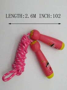 2.6m Pink Jump Rope With Wooden Handle, Cartoon Design - Hot Pink - View 2