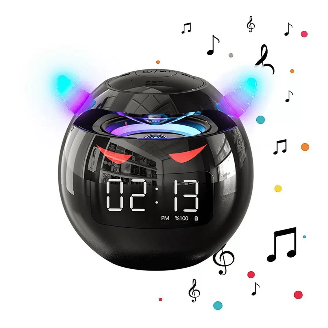 Devil Bocina Bluetooth Con Reloj Despertador Digital - Negro - Ver 1