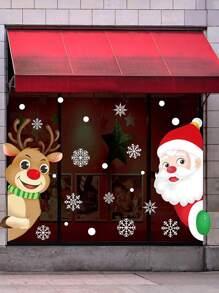2pcs/set Christmas Stickers With Cartoon Santa Claus, Reindeer & Snowflake Design, Suitable For Home Party Window Decor - Multicolor - View 5