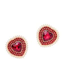 1pair Heart Shaped Shiny Minimalist Luxurious Earrings For Wedding Or Party And Other Special Occasions, Women's Earrings - Red - View 1