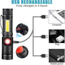 Gearbrite Usb 充電手電筒- 磁性led 手電筒- 超亮手電筒,帶cob 側燈,2000lm - 防水,可變焦- 適合露營、緊急情況的最佳小型led 手電筒- 送給爸爸、兒子、男朋友、爺爺、叔叔的完美禮物 - 黑色 - 查看 6