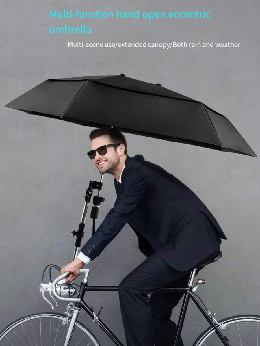 自行車傘、背包傘、情侶傘、多功能自行車和電動車用傘,附帶支架 - 黑色 - 查看 1
