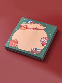 50 Sheets/Book Cartoon Christmas Sticky Notes Memo Pad For Students, Santa Claus Design - Green - View 3