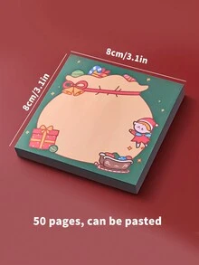 50 Sheets/Book Cartoon Christmas Sticky Notes Memo Pad For Students, Santa Claus Design - Green - View 4