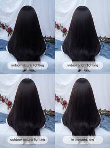alicegarden 1 Bộ tóc giả dài thẳng bằng sợi tổng hợp chịu nhiệt màu đen, 24 inch, mặc hàng ngày, trông tự nhiên - màu nâu - Xem 7