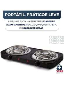Fogão Fogareiro Elétrico Cooktop Portátil 2 Bocas 2000w Potente Prático 220v - Preto - Visão 4